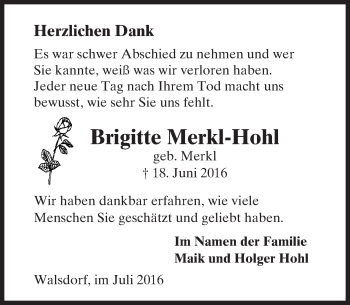 Traueranzeige von Brigitte Merkl-Hohl von  Camberger Anzeiger