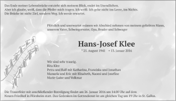 Traueranzeige von Hans-Josef Klee von  Mainspitze