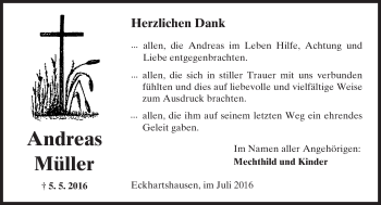 Traueranzeige von Andreas Müller von  Sonntags Anzeiger