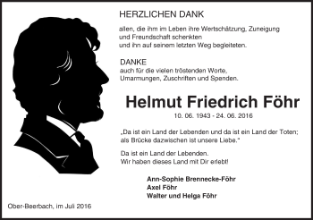 Traueranzeige von Helmut Friedrich Föhr von Trauerportal Echo Online