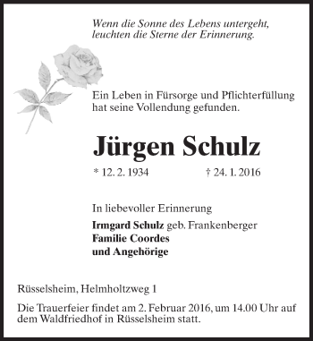 Traueranzeige von Jürgen Schulz von  Mainspitze