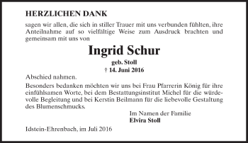 Traueranzeige von Ingrid Schur von Trauerportal Rhein Main Presse