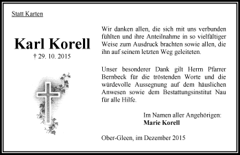 Traueranzeige von Karl Korell von  OK Oberhessen Kurier