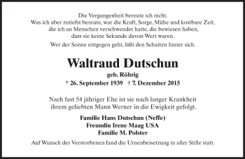 Traueranzeige von Waltraud Dutschun von  Wiesbaden komplett