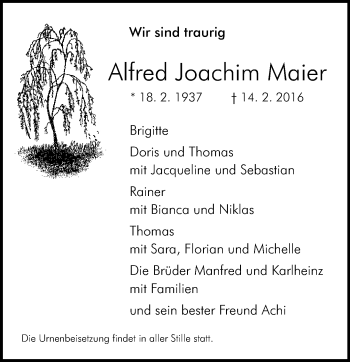 Traueranzeige von Alfred Joachim Maier von  Wiesbaden komplett