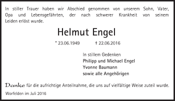 Traueranzeige von Helmut Engel von Trauerportal Echo Online