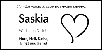Traueranzeige von Saskia Schnarr von  Kreisanzeiger
