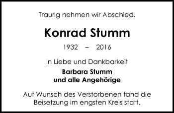 Traueranzeige von Konrad Stumm von  Allgemeine Zeitung Mainz
