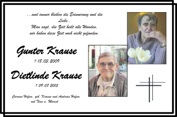 Traueranzeige von Dietlinde Krause von Trauerportal Rhein Main Presse