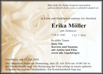 Traueranzeige von Erika Möller von VRM Trauer