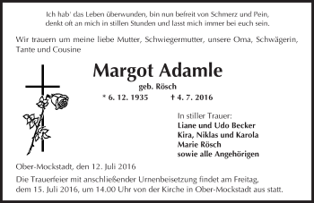 Traueranzeige von Margot Adamle von  Kreisanzeiger