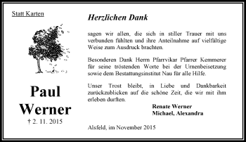 Traueranzeige von Paul Werner von VRM Trauer