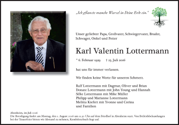 Traueranzeige von Karl Valentin Lottermann von Trauerportal Rhein Main Presse