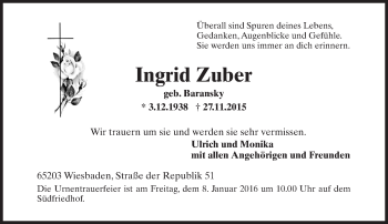 Traueranzeige von Ingrid Zuber von  Wiesbaden komplett