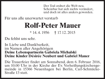 Traueranzeige von Rolf-Peter Mauer von  Wiesbaden komplett