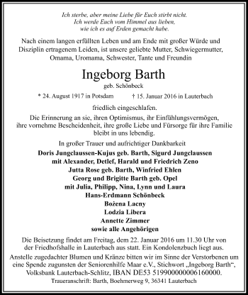 Traueranzeige von Ingeborg Barth von VRM Trauer