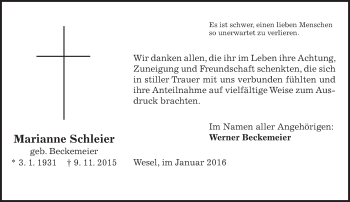 Traueranzeige von Marianne Schleier von  Gießener Anzeiger
