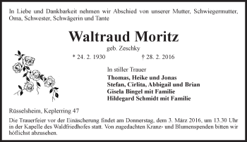 Traueranzeige von Waltraud Moritz von trauer.echo-online.de