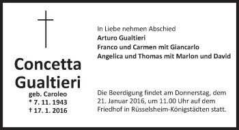 Traueranzeige von Concetta Gualtieri von  Mainspitze