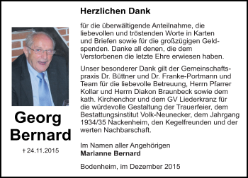 Traueranzeige von Georg Bernard von  Allgemeine Zeitung Mainz