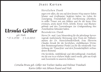 Traueranzeige von Ursula Göller von  Wiesbaden komplett