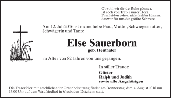 Traueranzeige von Else Sauerborn von Trauerportal Rhein Main Presse