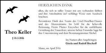 Traueranzeige von Theo Keller von  Allgemeine Zeitung Mainz