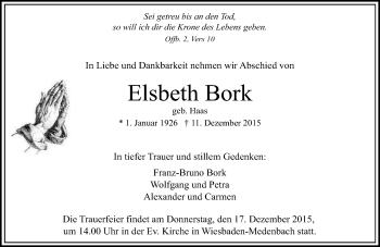 Traueranzeige von Elsbeth Bork von  Wiesbaden komplett