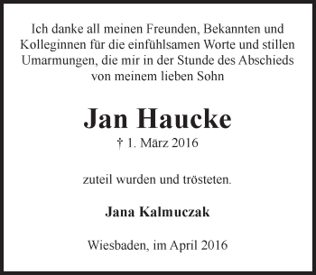Traueranzeige von Jan Haucke von  Wiesbaden komplett