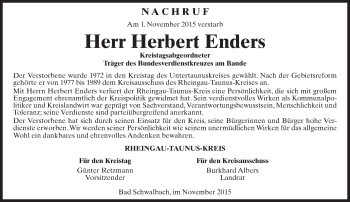 Traueranzeige von Herbert Enders von  Rheingau