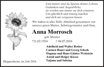 Traueranzeige von Anna Morrosch von Trauerportal Echo Online