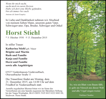 Traueranzeige von Horst Stierst von  Wiesbaden komplett