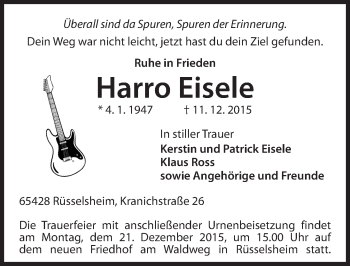 Traueranzeige von Harro Eisele von  Allgemeine Zeitung Mainz