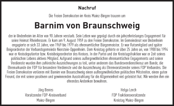 Traueranzeige von Barnim von Braunschweig von trauer.rmp.de