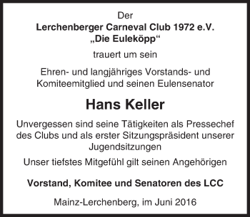Traueranzeige von Hans Keller von Trauerportal Rhein Main Presse