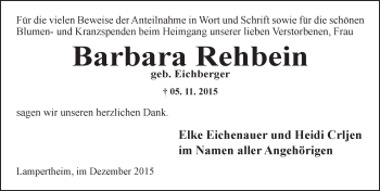 Traueranzeige von Barbara Rehbein von  Bürstädter Zeitung