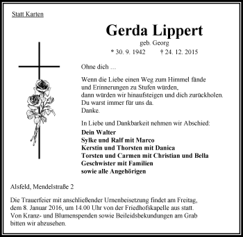 Traueranzeige von Gerda Lippert von VRM Trauer
