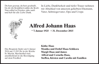 Traueranzeige von Alfred Johann Haas von  Wiesbaden komplett