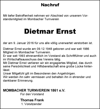 Traueranzeige von Dietmar Ernst von trauer.rmp.de