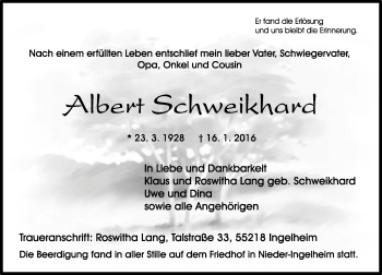 Traueranzeige von Albert Schweikhard von  Allgemeine  Zeitung Ingelheim-Bingen