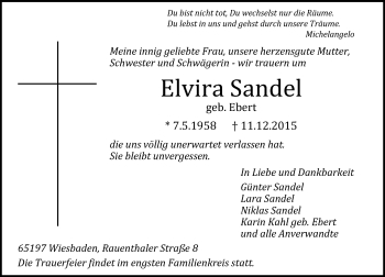 Traueranzeige von Elvira Sandel von  Wiesbaden komplett