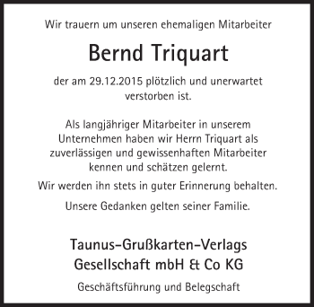 Traueranzeige von Bernd Triquart von trauer.rmp.de