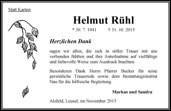 Traueranzeige von Helmut Rühl von  OK Oberhessen Kurier