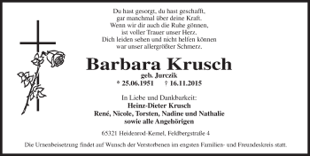 Traueranzeige von Barbara Krusch von  Wiesbaden komplett