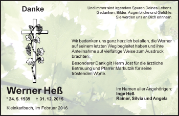 Traueranzeige von Werner Heß von  Wormser Zeitung