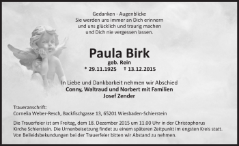 Traueranzeige von Paula Birk von  Wiesbaden komplett