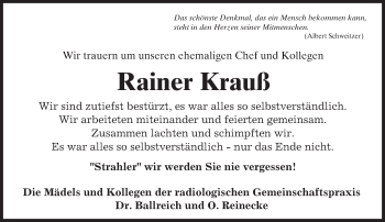 Traueranzeige von Rainer Krauß von  Gelnhäuser Tageblatt