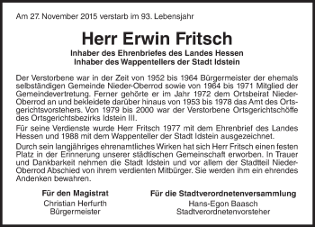 Traueranzeige von Erwin Fritsch von  Idsteiner Zeitung