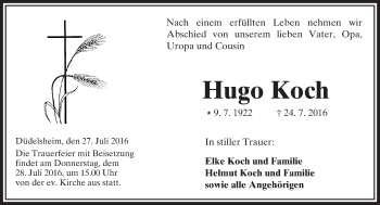 Traueranzeige von Hugo Koch von  Kreisanzeiger