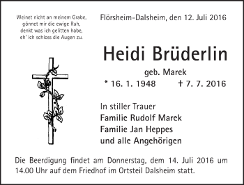 Traueranzeige von Heidi Brüderlin von Trauerportal Rhein Main Presse